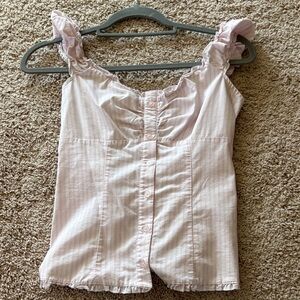 Hollister Light Pink Striped Ruffle-Shoulder Button Front Top